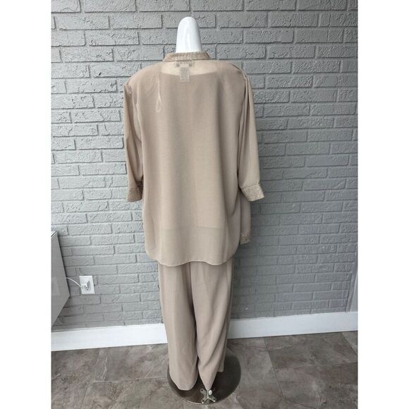 Dana Kay Women Beige Gold Mother of the Bride Formal 3 PCS Pant Suit Size 16W - Picture 2 of 15